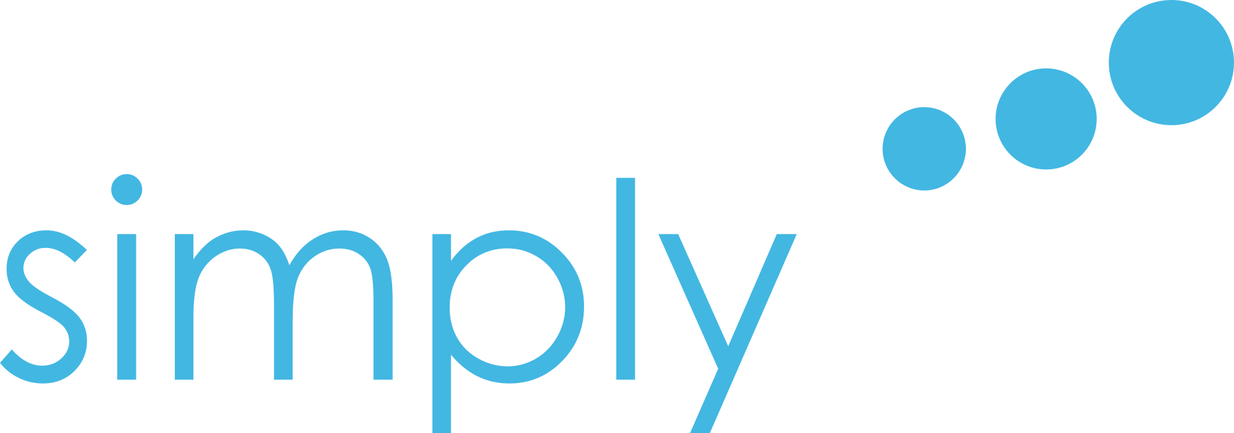 SimplyNet Logo, three blue dots curving up to the right